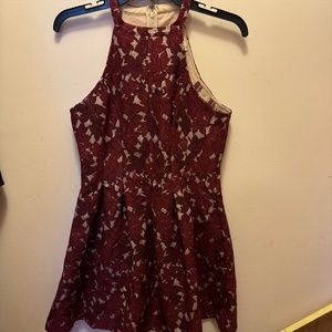 ALTAR'D STATE Dress Lace Fit Flare Halter Red Burgundy Nude Mini Party M